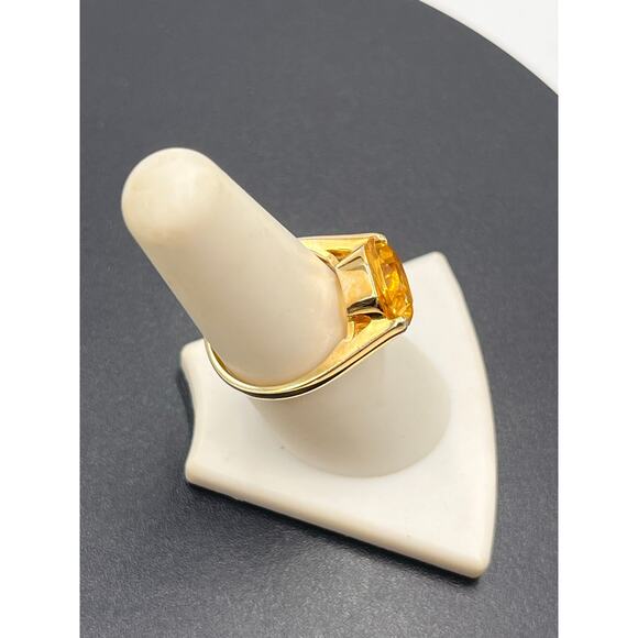 GSK Cushion Cut Citrine Sterling Silver Vermeil Cocktail Ring Sz 7.5 - Picture 4 of 12